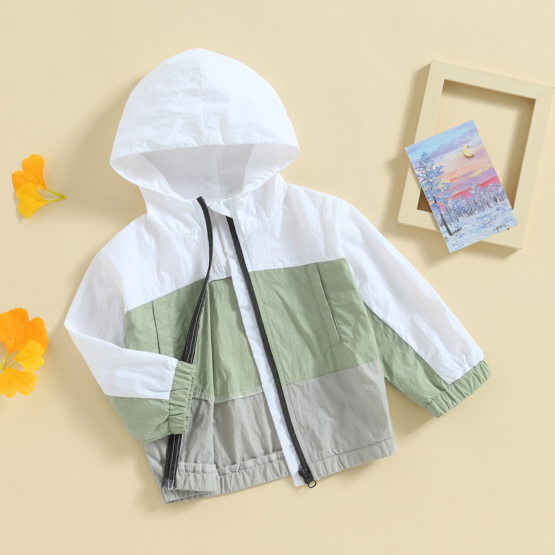 FOCUSNORM 1-5Y Jesenska jakna s kapuljačom za dječake s kapuljačom, kontrastne boje, dugih rukava, jesenska gornja odjeća s kapuljačom