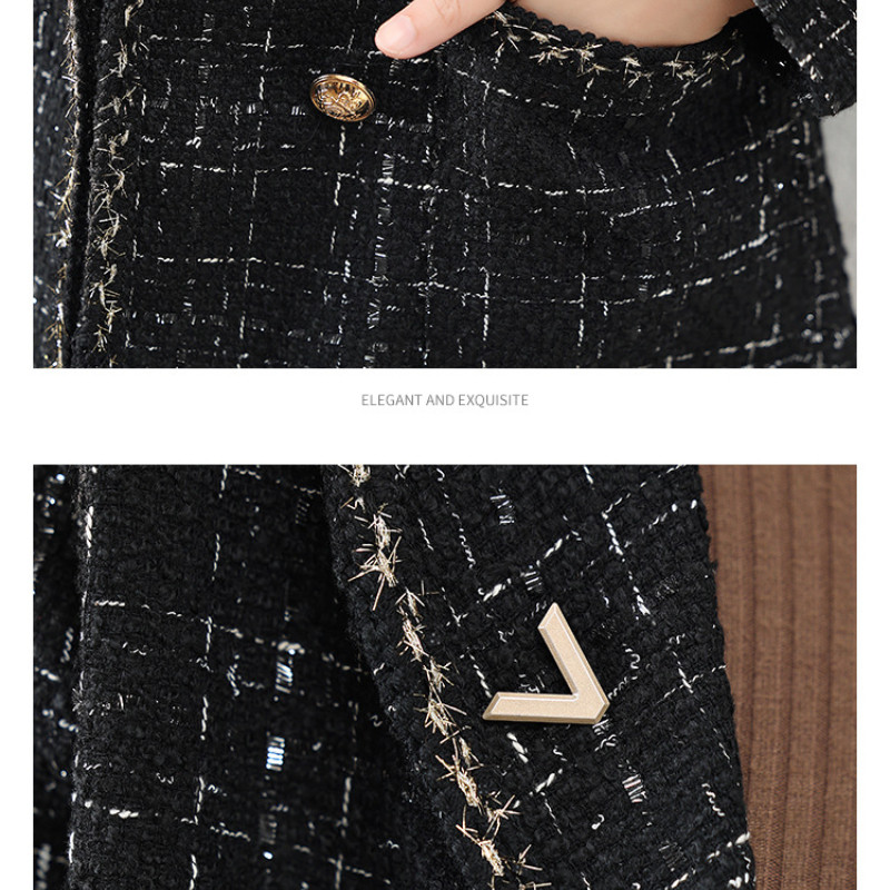 Ženska elegantna uska jakna od tvida s dvostrukim kopčanjem Karirani karirani kaput s dugim rukavima Blazer od tvida Vintage Outwear