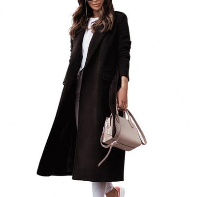 Ilga laisvalaikio apykaklė su plokšte, ilga apykaklė su skeltu kraštu, ilgas paltas, moteriškas, didelis paltas biure