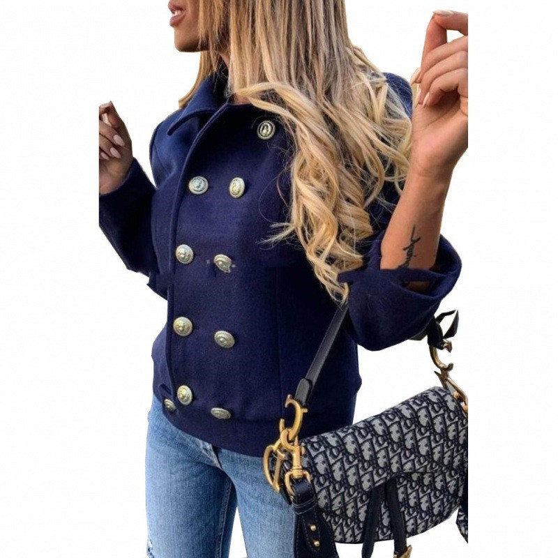 Jachetă mică pentru femei, la modă și la modă, de toamnă și iarnă, cu mâneci lungi, cu două piepte