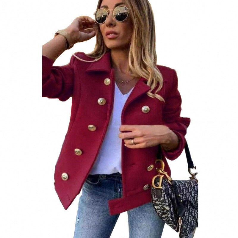 Jachetă mică pentru femei, la modă și la modă, de toamnă și iarnă, cu mâneci lungi, cu două piepte