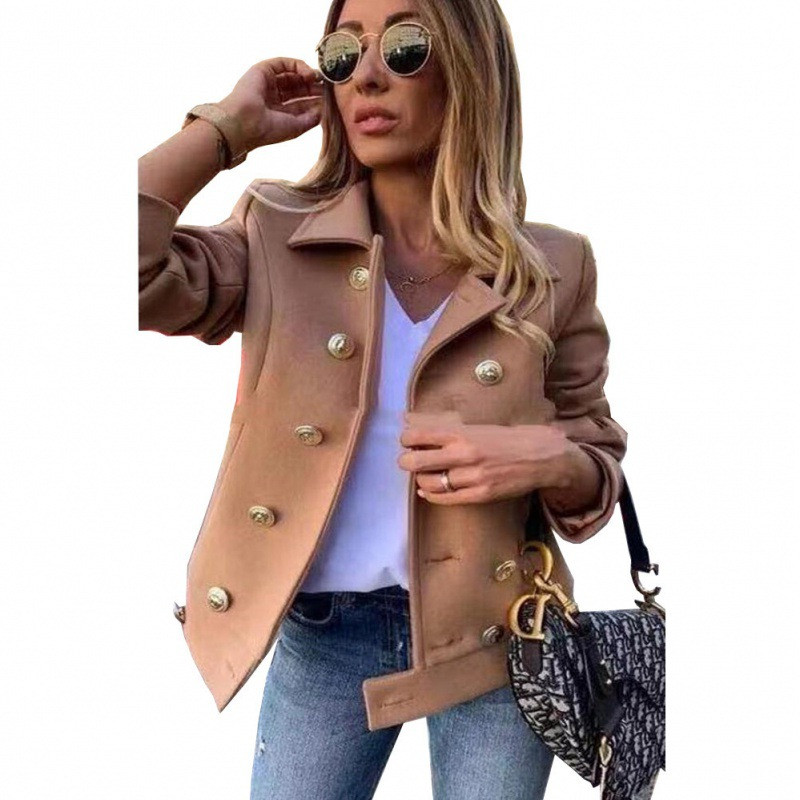 Jachetă mică pentru femei, la modă și la modă, de toamnă și iarnă, cu mâneci lungi, cu două piepte