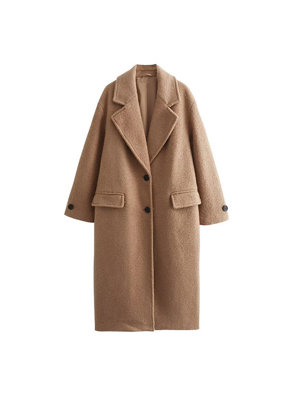 TRAF 2023 Zimski ravni ženski kaput na rever Ležerni uredski ženski dugi kaput Jesenski zimski jednobojni ženski ulični kaput