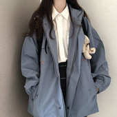 Jachetă oversize solidă pentru femei Harajuku, ocazional coreean, paltoane largi cu glugă, toamnă, cu fermoar, stil preppy, fete de școală, îmbrăcăminte de stradă vintage
