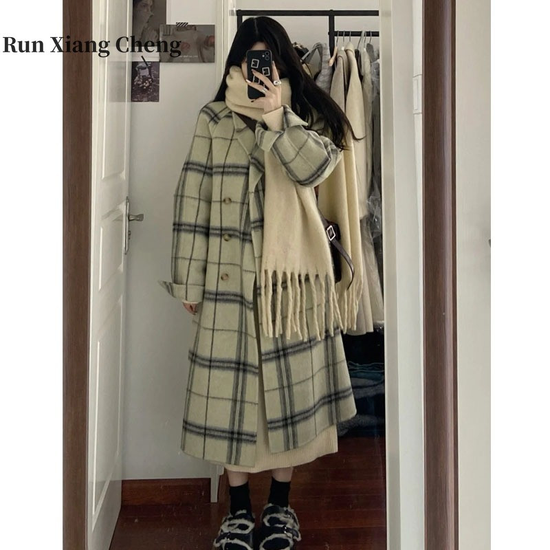 RUN XIANG CHENG 2023 vilnas mētelis sieviešu vilnas mētelis rudens un ziemas korejiešu augstas kvalitātes japāņu britu stila bezmaksas piegāde