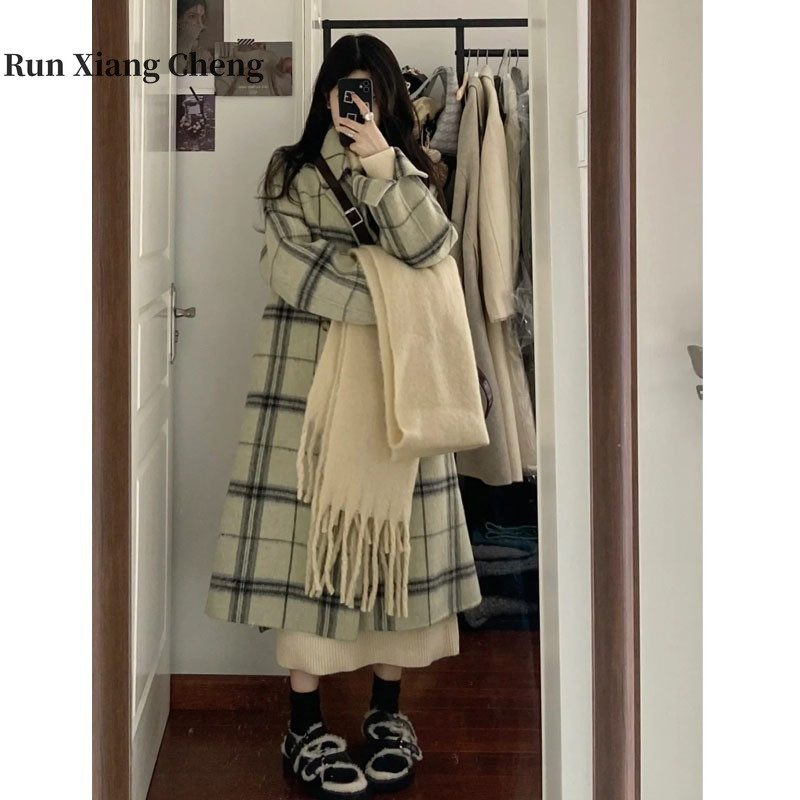 RUN XIANG CHENG 2023 vilnas mētelis sieviešu vilnas mētelis rudens un ziemas korejiešu augstas kvalitātes japāņu britu stila bezmaksas piegāde