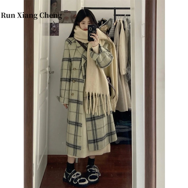 RUN XIANG CHENG 2023 vilnas mētelis sieviešu vilnas mētelis rudens un ziemas korejiešu augstas kvalitātes japāņu britu stila bezmaksas piegāde