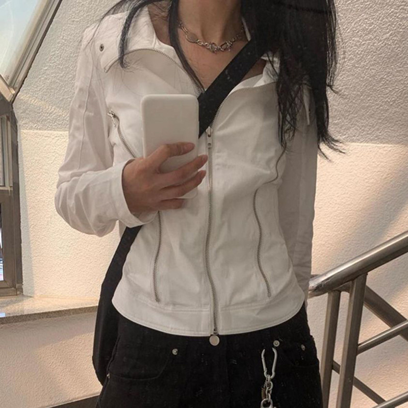 Ženska jakna s patentnim zatvaračem Ovratnik na ovratnik Kaput dugih rukava Goth Top Jesen Jesen Outwear Punk stil y2k Odjeća Streetwear