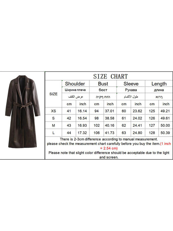 TRAF Novi jesenski zimski ženski dugački baloner od umjetne kože 2023. Vintage kaput dugih rukava s remenom