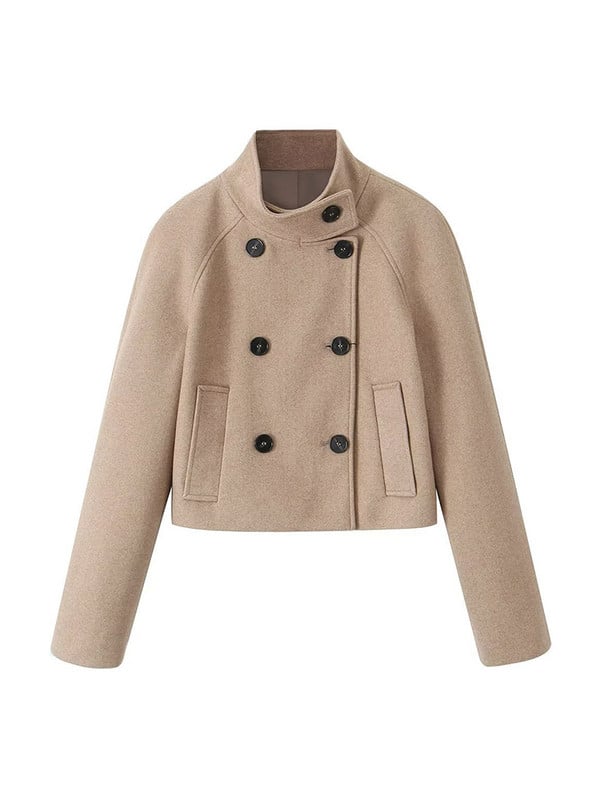 Tvirtas elegantiškas moteriškas vilnos paltas, 2023 m. „Auyumn“ stovi apykaklė ilgomis rankovėmis, dvieiliai švarkai, moteriški senoviniai madingi viršutiniai drabužiai