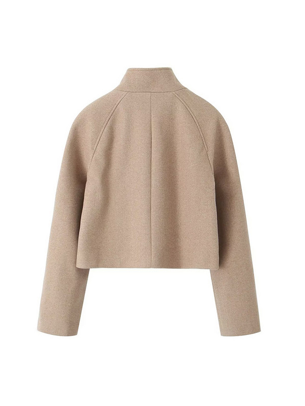 Tvirtas elegantiškas moteriškas vilnos paltas, 2023 m. „Auyumn“ stovi apykaklė ilgomis rankovėmis, dvieiliai švarkai, moteriški senoviniai madingi viršutiniai drabužiai