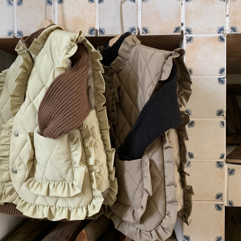 Meiteņu veste kokvilnas mētelis 2023. gada rudens un ziemas jauns korejiešu, jauks, salds, mežģīņu kokvilnas polsterējums, meitenes veste silta kokvilnas veste