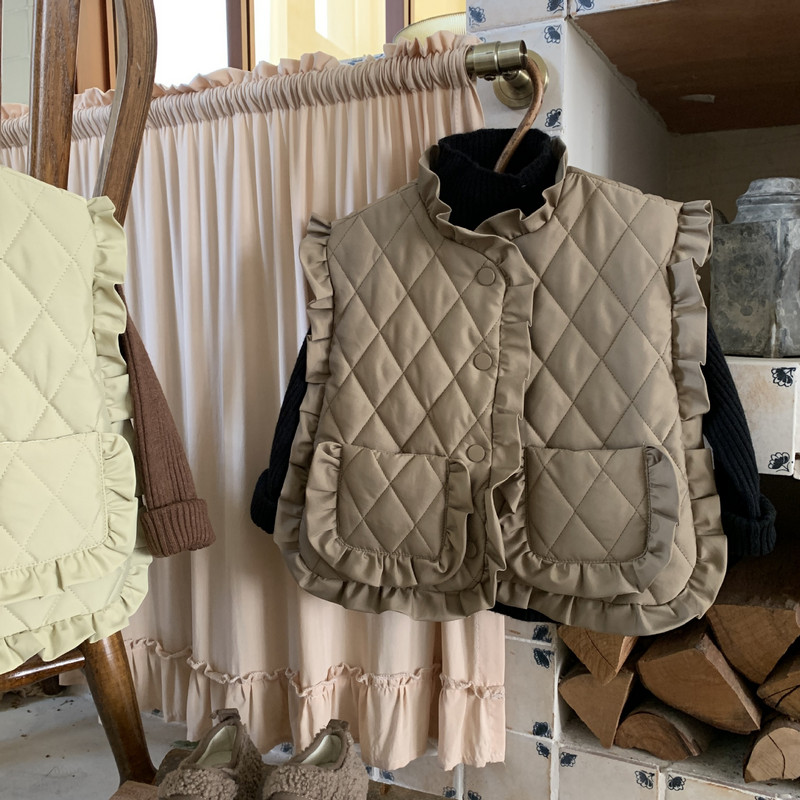 Meiteņu veste kokvilnas mētelis 2023. gada rudens un ziemas jauns korejiešu, jauks, salds, mežģīņu kokvilnas polsterējums, meitenes veste silta kokvilnas veste