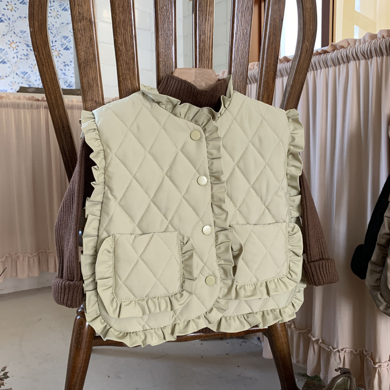 Meiteņu veste kokvilnas mētelis 2023. gada rudens un ziemas jauns korejiešu, jauks, salds, mežģīņu kokvilnas polsterējums, meitenes veste silta kokvilnas veste