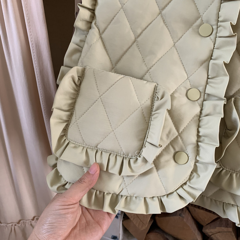 Meiteņu veste kokvilnas mētelis 2023. gada rudens un ziemas jauns korejiešu, jauks, salds, mežģīņu kokvilnas polsterējums, meitenes veste silta kokvilnas veste
