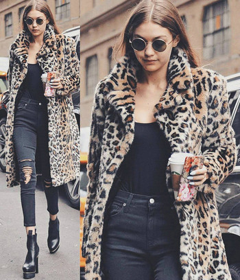 Νέο Fashion Leopard Παλτό Γυναικεία Λούτρινη Ζακέτα μεσαίου μήκους