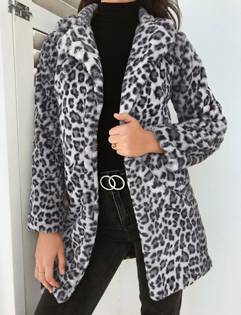 Νέο Fashion Leopard Παλτό Γυναικεία Λούτρινη Ζακέτα μεσαίου μήκους