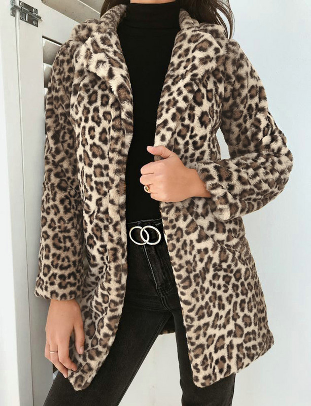 New Fashion Manta cu imprimeu leopard Cardigan de pluș de lungime medie pentru femei