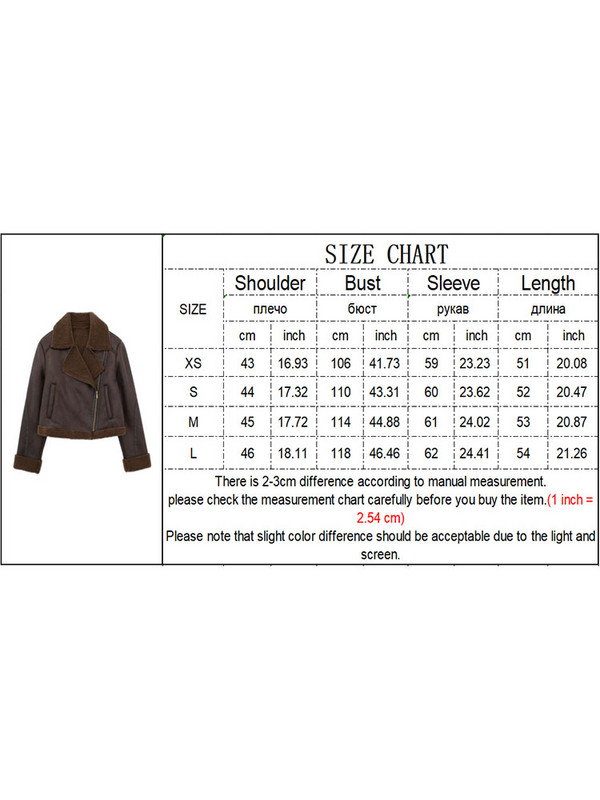 TRAF Zimska kožna jakna od janjeće vune Ženska 2023. Debeli kaput s reverom u retro boji sa bočnim zatvaračem Ležeran topli kožni kaput