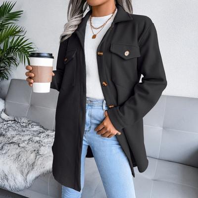 Ženski novi europski američki jesen zima vintage jednoredni vuneni kaput na rever kvalitetna topla ženska odjeća