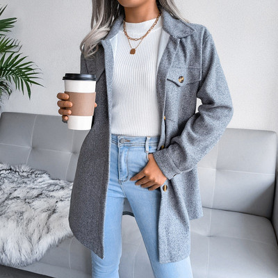 Ženski novi europski američki jesen zima vintage jednoredni vuneni kaput na rever kvalitetna topla ženska odjeća