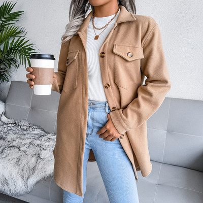 Ženski novi europski američki jesen zima vintage jednoredni vuneni kaput na rever kvalitetna topla ženska odjeća