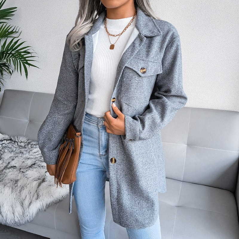 Ženski novi europski američki jesen zima vintage jednoredni vuneni kaput na rever kvalitetna topla ženska odjeća