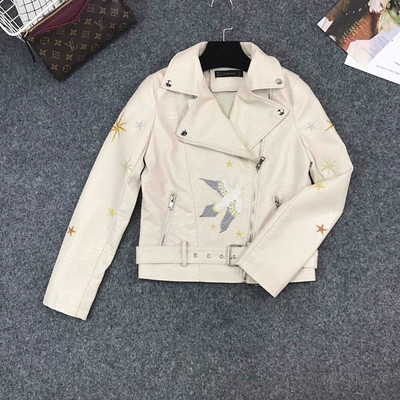 Krokodila raksts Short Slim Atloks Pu ādas jakas sieviešu ar garām piedurknēm Putnu raksts Izšuvumi Mazgāts PU ādas jakas F1534