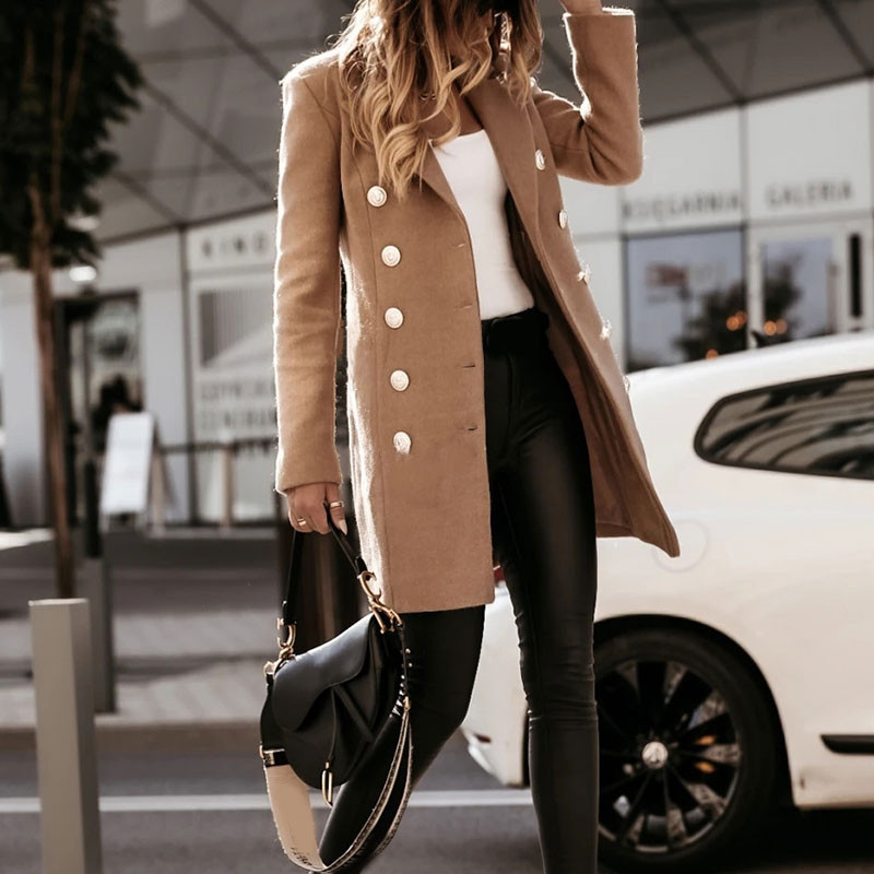 2021 Jesen Zima Svečane vunene jakne dugih rukava Ženska modna jednobojna vjetrovka s dvostrukim kopčanjem s ovratnikom