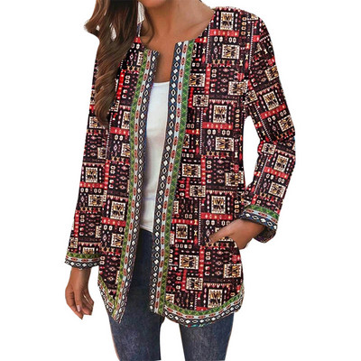 Jesenske ženske jakne Ženski kardigan Široka ulična odjeća Ženski kaput Etnički džep Vintage Ženski kaput protiv skupljanja Široka gornja odjeća