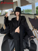 Juodas vilnonis moteriškas paltas, 2023 m. naujo temperamento Hepburn stiliaus, ilgis iki kelių, universalūs madingi vintažinio audinio paltai moterims