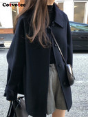 Cotvotee Gombos Gyapjúkabát Női Őszi Tél 2023 Új divatos, hosszú ujjú, bő kabátok Vintage lehajtható gallérú tömör dzsekik