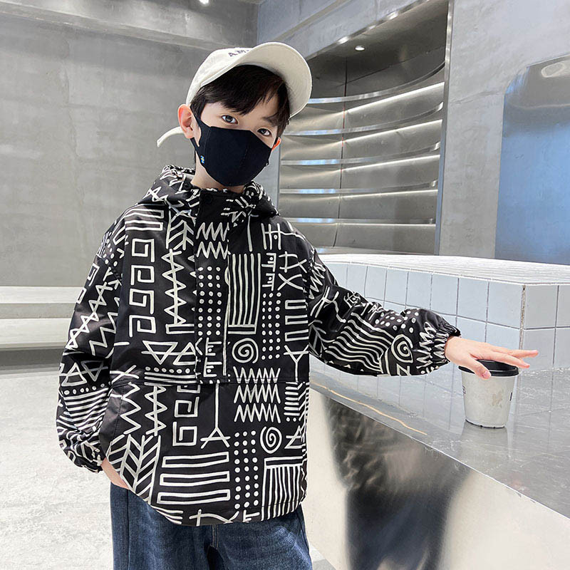 Dječja jakna Proljetna vjetrovka s kapuljačom za dječake Dječja modna gornja odjeća Geometrijski kaputi Dječja školska odjeća Tinejdžerska sportska odjeća