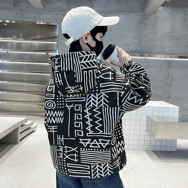 Dječja jakna Proljetna vjetrovka s kapuljačom za dječake Dječja modna gornja odjeća Geometrijski kaputi Dječja školska odjeća Tinejdžerska sportska odjeća