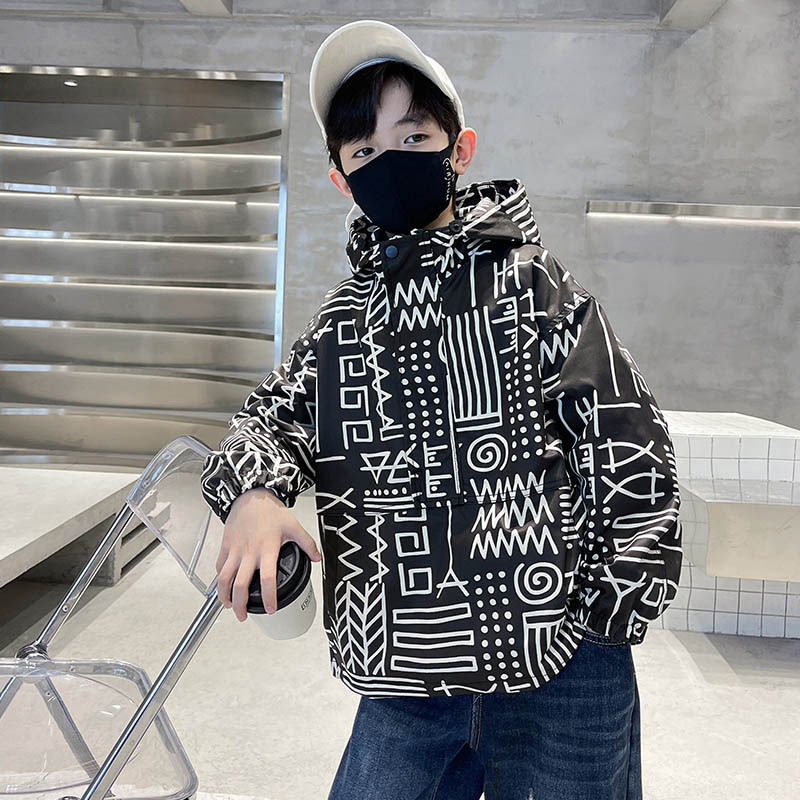 Dječja jakna Proljetna vjetrovka s kapuljačom za dječake Dječja modna gornja odjeća Geometrijski kaputi Dječja školska odjeća Tinejdžerska sportska odjeća