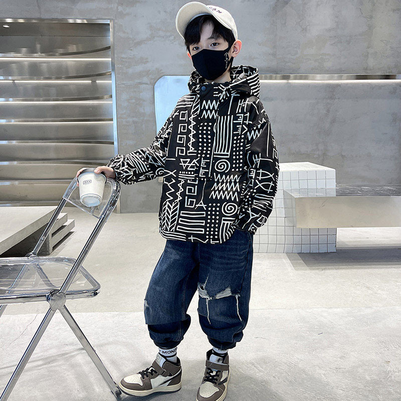 Dječja jakna Proljetna vjetrovka s kapuljačom za dječake Dječja modna gornja odjeća Geometrijski kaputi Dječja školska odjeća Tinejdžerska sportska odjeća