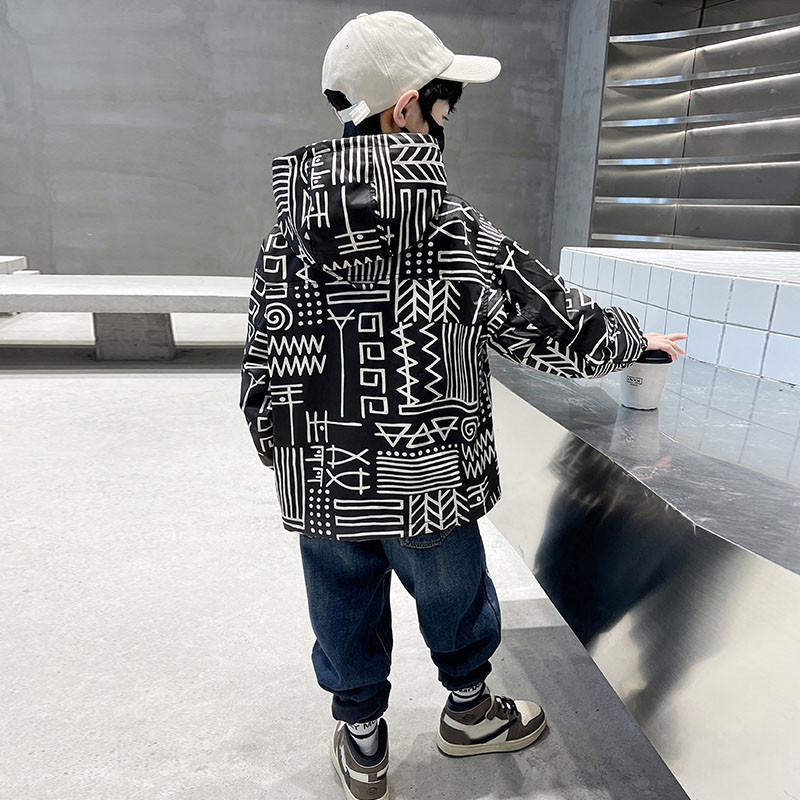 Dječja jakna Proljetna vjetrovka s kapuljačom za dječake Dječja modna gornja odjeća Geometrijski kaputi Dječja školska odjeća Tinejdžerska sportska odjeća