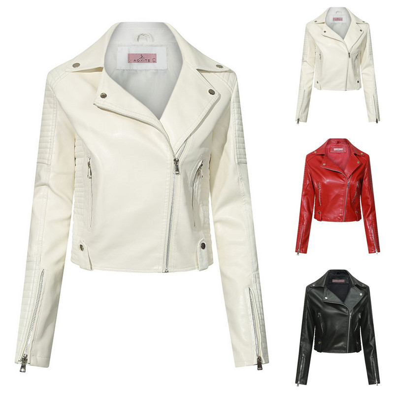 Nova ženska jakna od umjetne kože za 2023., kratki kaput za žene s patentnim zatvaračem i starinskim reverom, uska jakna, jesenske motociklističke jakne s patentnim zatvaračem