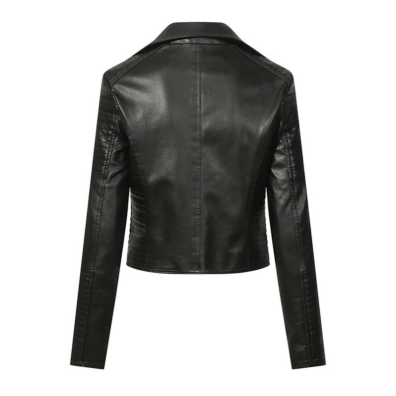 Nova ženska jakna od umjetne kože za 2023., kratki kaput za žene s patentnim zatvaračem i starinskim reverom, uska jakna, jesenske motociklističke jakne s patentnim zatvaračem
