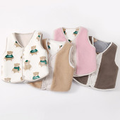 Rudens ziema zēni meitenes bērniem silta veste Jēra vilna plīša samta bērnu mētelis vienkāršs modes bezpiedurkņu bērnu veste virsdrēbes