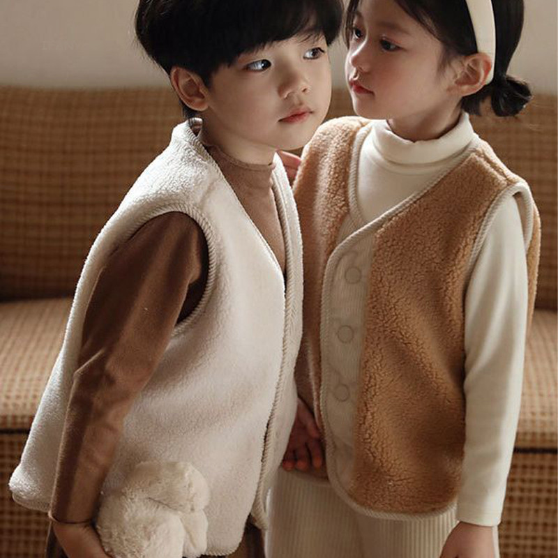 Rudens ziema zēni meitenes bērniem silta veste Jēra vilna plīša samta bērnu mētelis vienkāršs modes bezpiedurkņu bērnu veste virsdrēbes