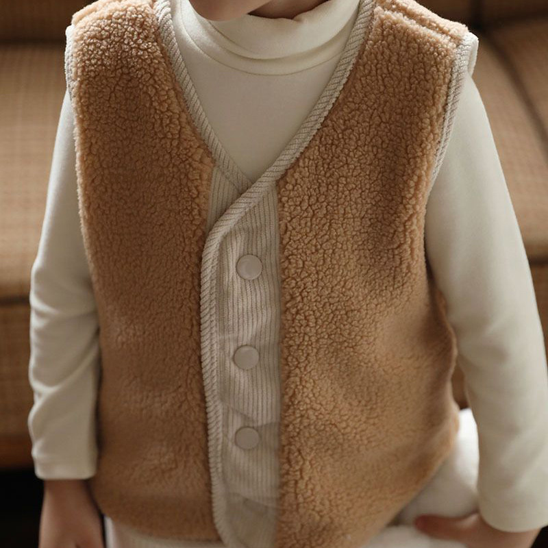 Rudens ziema zēni meitenes bērniem silta veste Jēra vilna plīša samta bērnu mētelis vienkāršs modes bezpiedurkņu bērnu veste virsdrēbes