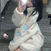 Janjeća vunena jakna u japanskom stilu Ženska ljubavna ženska gornja odjeća s dugim rukavima s uzorkom srca i dugih rukava s patentnim zatvaračem