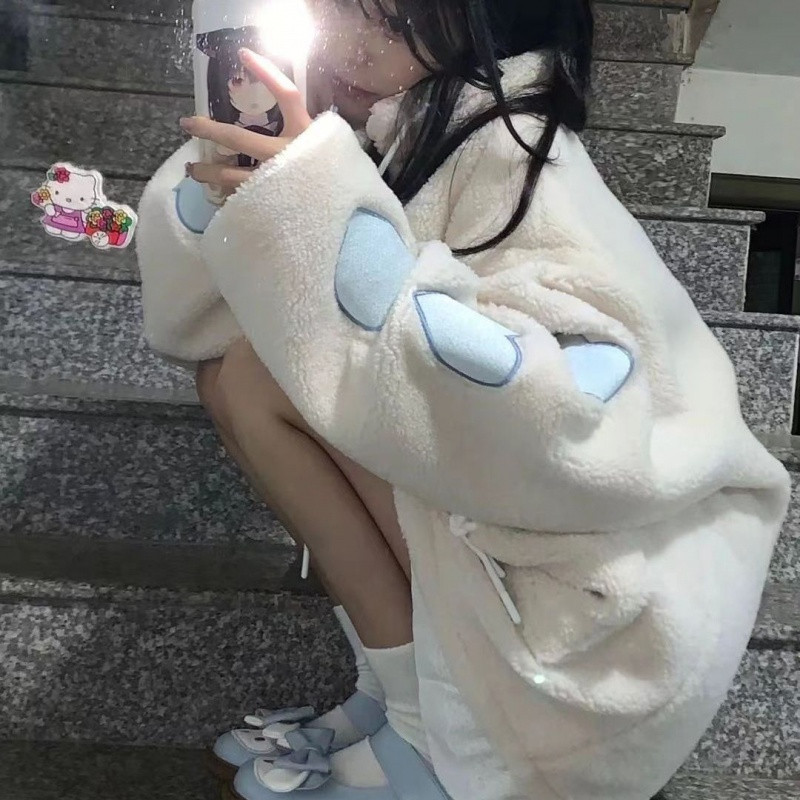 Janjeća vunena jakna u japanskom stilu Ženska ljubavna ženska gornja odjeća s dugim rukavima s uzorkom srca i dugih rukava s patentnim zatvaračem