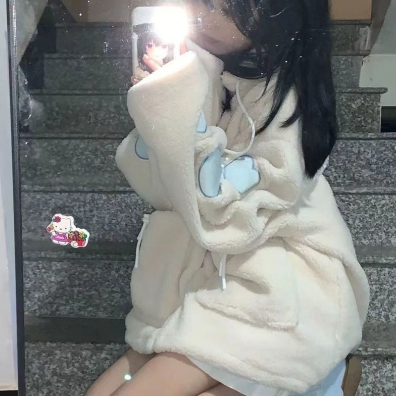 Janjeća vunena jakna u japanskom stilu Ženska ljubavna ženska gornja odjeća s dugim rukavima s uzorkom srca i dugih rukava s patentnim zatvaračem