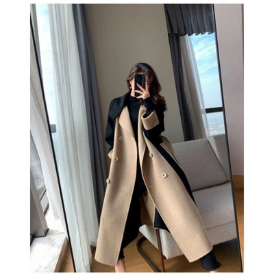 Elegants vilnas mētelis sievietēm ar divrindu jaciņu pretgrumbu atloks Ziemas mētelis High Sense virsjaka virsdrēbes