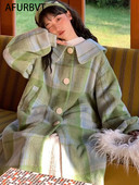 Vuneni kaput Ženski modni kaput jesen zima 2023. Ležerni kaput za uredske dame s jednim kopčanjem i ovratnikom, jednobojni dugi zeleni kaput