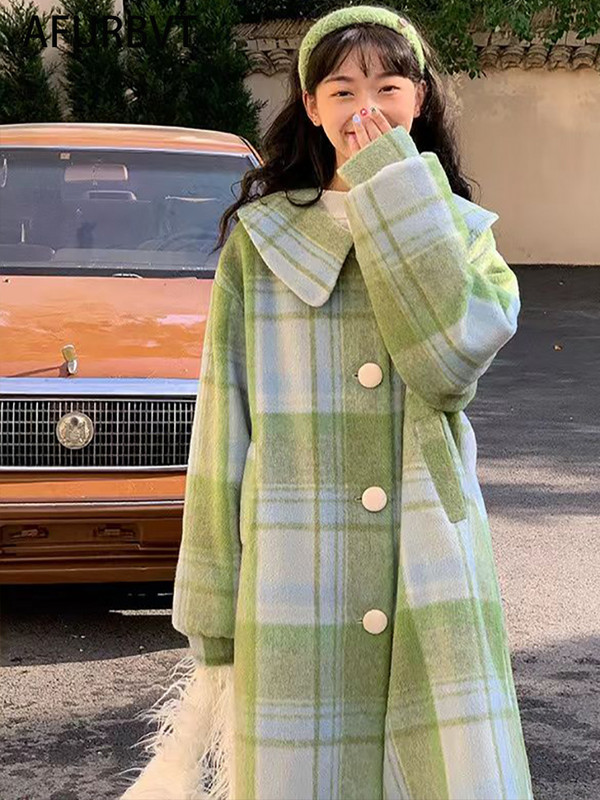 Vuneni kaput Ženski modni kaput jesen zima 2023. Ležerni kaput za uredske dame s jednim kopčanjem i ovratnikom, jednobojni dugi zeleni kaput