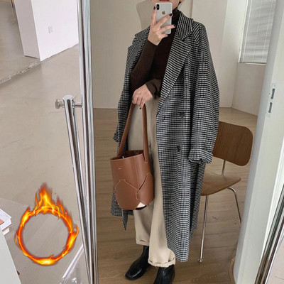 Cotvotee Gingham vuneni kaput Ženska jesen zima 2023. Novi modni široki kaput dugih rukava Vintage jakna na spušteni ovratnik na čipku