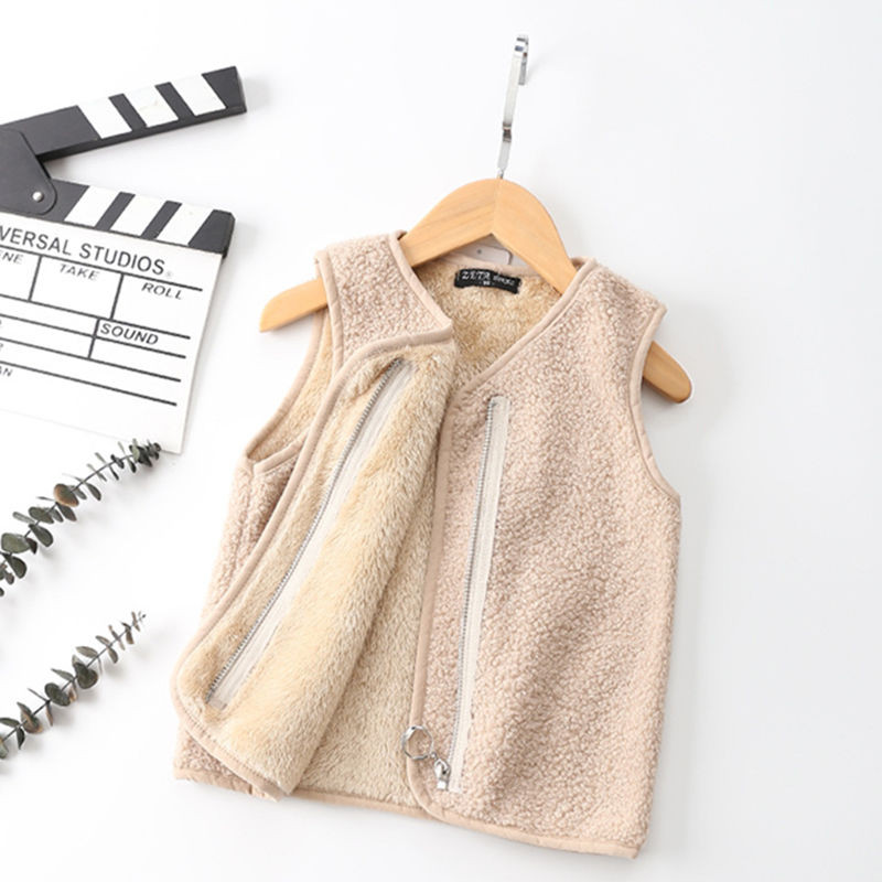 Vestă caldă cu fermoar pentru copii, toamnă iarnă, fleece, design de modă, jachetă fără mâneci pentru copii, băieți, fete, 2-10 ani, vestă